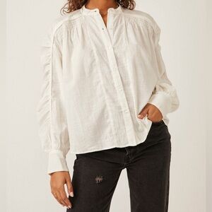 Free People “Maraya” ruched cotton white blouse